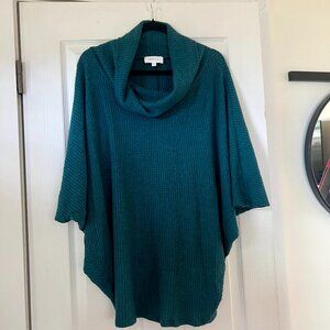Korye Cowl Neck Teal Sweater - Size L (Boho Poncho Style)